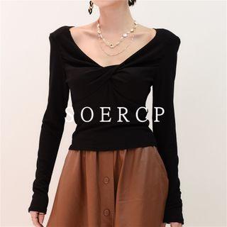 V-neck Plain Bow Top
