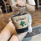 Cactus Embroidered Straw Bucket Bag