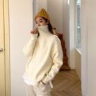 Turtle-neck Zip-up Knit Jacket