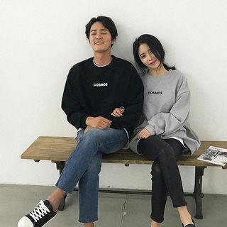 Couple Crew-neck Lettering Fleece-lined Sweatshirt