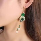 Retro Agate Flower Pearl Dangle Earring
