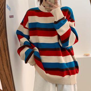 Color-block Stripe Oversize Sweater As Shown In Figure - One Size