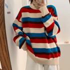 Color-block Stripe Oversize Sweater As Shown In Figure - One Size