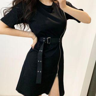 Plain High-waist Zip Front Dress