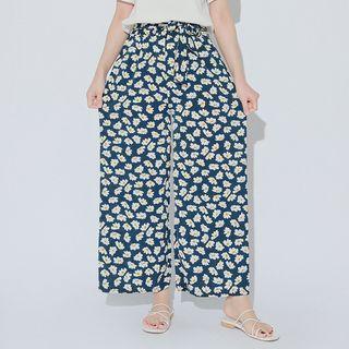 Floral Wide Pants With Sash