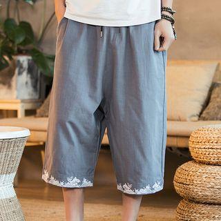Embroidered Cropped Wide Leg Pants