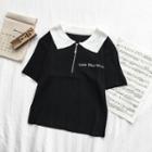 Short-sleeve Letter Zip Polo Shirt