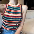 Striped Halter-neck Knit Cropped Top Multicolor - One Size