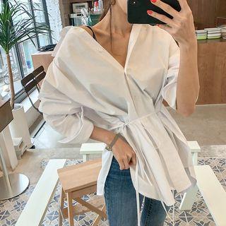 Self-tie Longline Cotton Shirt Ivory - One Size