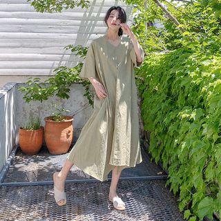 V-neck Asymmetric-hem Long Dress