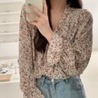 Floral Print Bell-sleeve Chiffon Blouse Floral - One Size