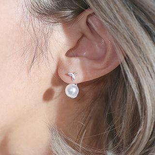 Sterling Silver Faux Pearl Swing Earring