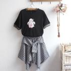 Short-sleeve Printed T-shirt / Plaid Mini A-line Skirt / Set