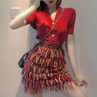 Set: Short-sleeve Top + Tiered Skirt