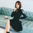 Beaded Cutout Long-sleeve A-line Dress