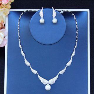 Wedding Set :rhinestone Pearl Necklace + Earring
