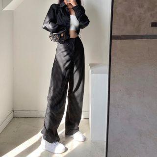 Striped Slit-hem Dress Pants