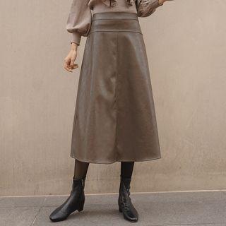 Band-waist A-line Pleather Skirt