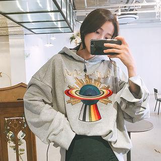 Slit-hem Embroidered Oversized Hoodie