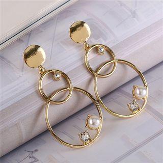 Rhinestone Faux Pearl Alloy Hoop Dangle Earring 1 Pair - As Shown In Figure - One Size