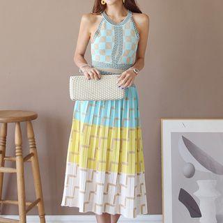 Sleeveless Pattern Midi Knit Dress As Shown In Figure - One Size