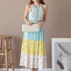 Sleeveless Pattern Midi Knit Dress As Shown In Figure - One Size