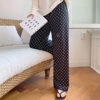 Drawstring-waist Dotted Wide-leg Pants