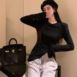 Round-neck Padded-shoulder Split Top