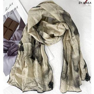 Print Linen Cotton Shawl Beige & Black - One Size