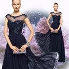 Cap-sleeve Embellished Evening Gown