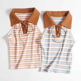 Sleeveless Lace-up Striped Top