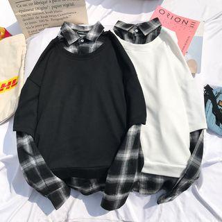 Mock Two-piece Plaid Pullover