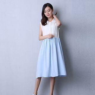 Sleeveless Band Waist Chiffon Dress