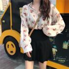 Floral Print Blouse / Pleated A-line Skirt