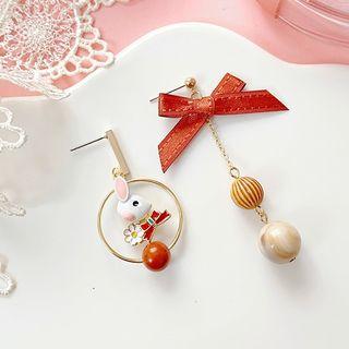 Non-matching Rabbit Bead & Bow Dangle Earring