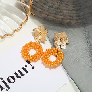 Alloy Flower Bead Hoop Dangle Earring
