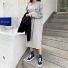 Letter-embroidered Slit-side Long T-shirt Dress