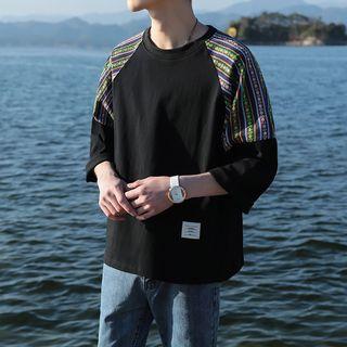 Patterned Panel 3/4 Sleeve Pullover