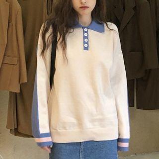 Two Tone Knit Polo Shirt White - One Size