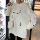 Bear Embroidered Sweater White - One Size