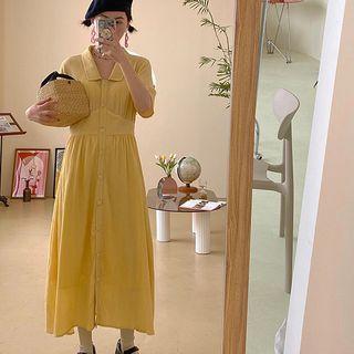 Collared Short-sleeve Midi Shift Dress
