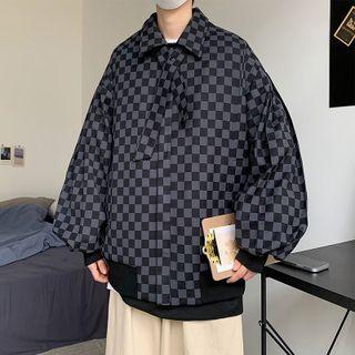 Check Oversized Zip Jacket