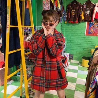 Plaid Zip Coat Plaid - Red - One Size