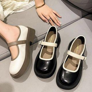 Contrast Trim Platform Block Heel Mary Jane Pumps