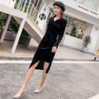 Long-sleeve Hooded Velvet Wrap Dress