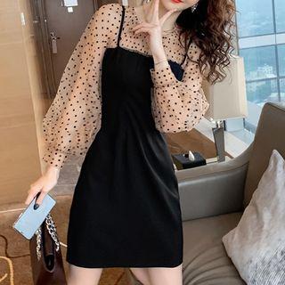 Mock Two-piece Lantern-sleeve A-line Mini Dress