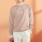 Rose Embroidered Mock Two-piece Pullover Grayish Pink - One Size