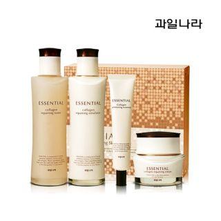 Kwailnara - Essential Collagen Repairing Skincare Set: Toner 185ml + Emulsion 185ml + Cream 60g + Essence 40ml 4pcs