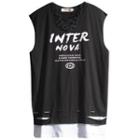 Mock Two-tone Sleeveless Lettering Top