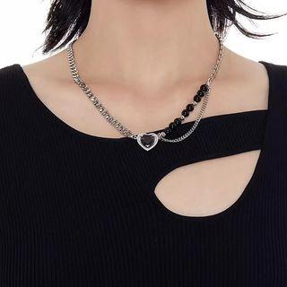 Heart Faux Crystal Pendant Alloy Necklace L03-41 - Silver - One Size